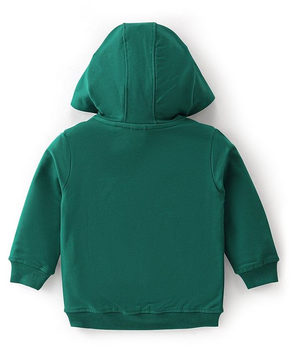 Babyhug Cotton Knit Full Sleeves Hooded T-Shirt & Lounge Pant Set with Tiger Print - Green