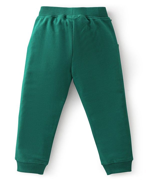 Babyhug Cotton Knit Full Sleeves Hooded T-Shirt & Lounge Pant Set with Tiger Print - Green