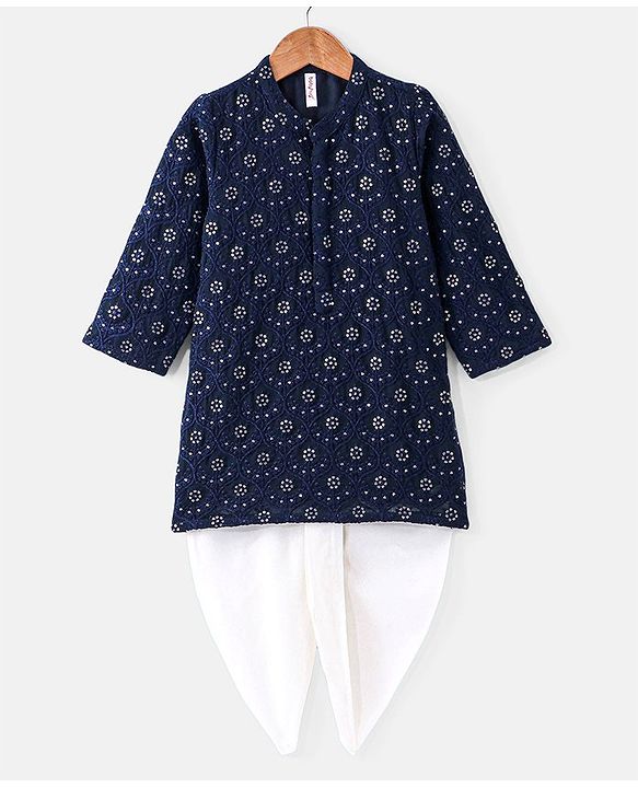 Babyhug Sequenced Embroidered Kurta With Solid Dhoti Set -Navy