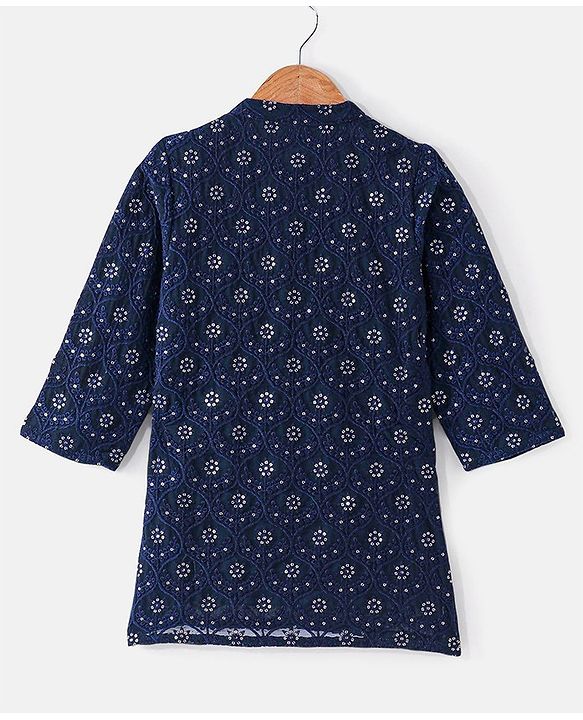 Babyhug Sequenced Embroidered Kurta With Solid Dhoti Set -Navy