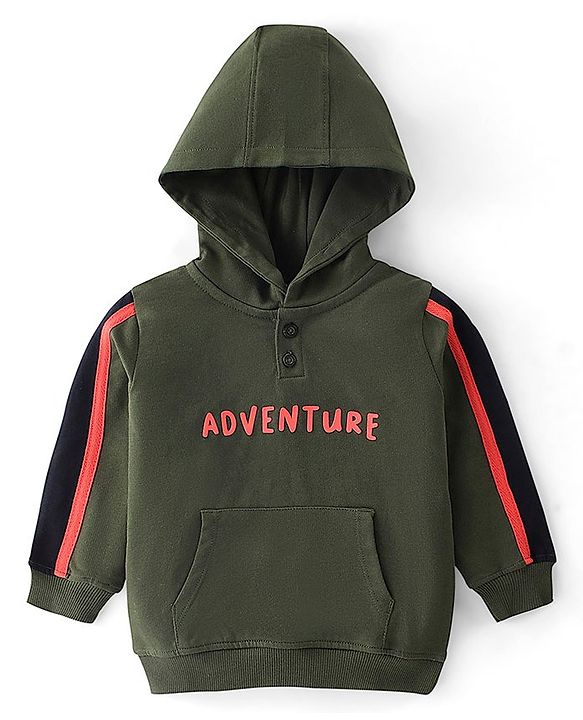 Babyhug Cotton Knit Full Sleeves Hoodie & Lounge Pant Set Text Print - Blue Orange & Green