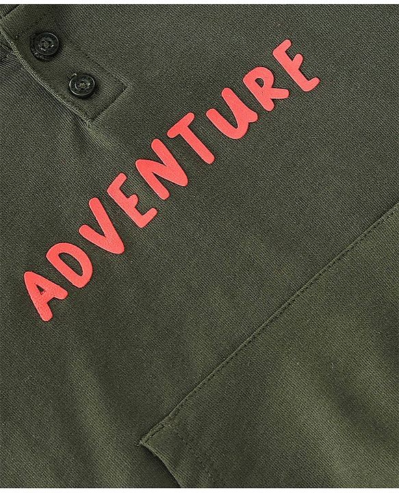 Babyhug Cotton Knit Full Sleeves Hoodie & Lounge Pant Set Text Print - Blue Orange & Green