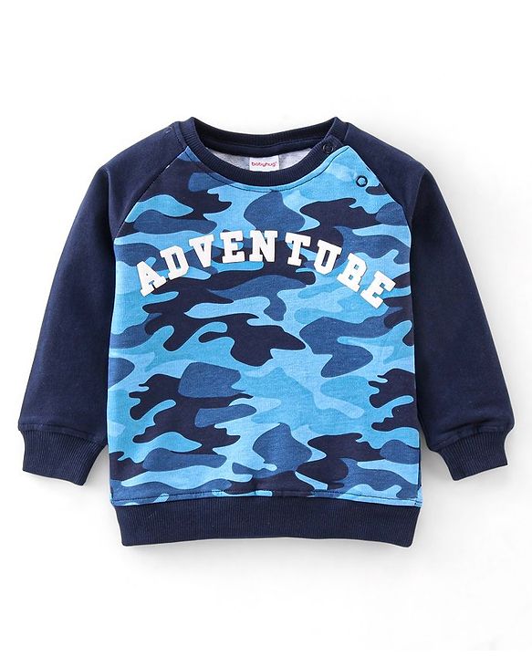 Babyhug 100% Cotton Knit Full Sleeves T-Shirt and Lounge Pant Camouflage Print - Blue
