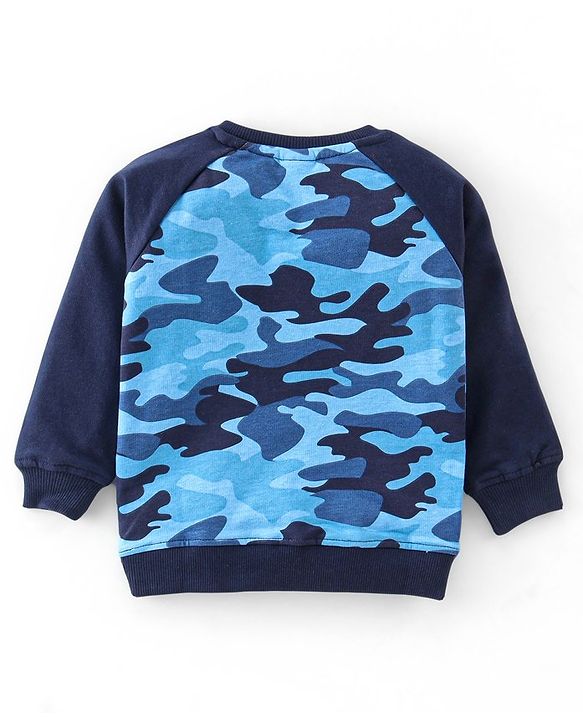 Babyhug 100% Cotton Knit Full Sleeves T-Shirt and Lounge Pant Camouflage Print - Blue