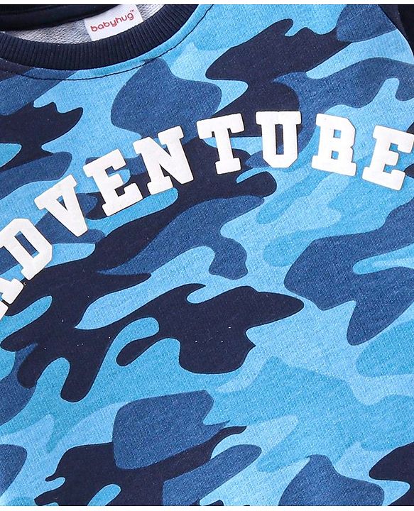 Babyhug 100% Cotton Knit Full Sleeves T-Shirt and Lounge Pant Camouflage Print - Blue