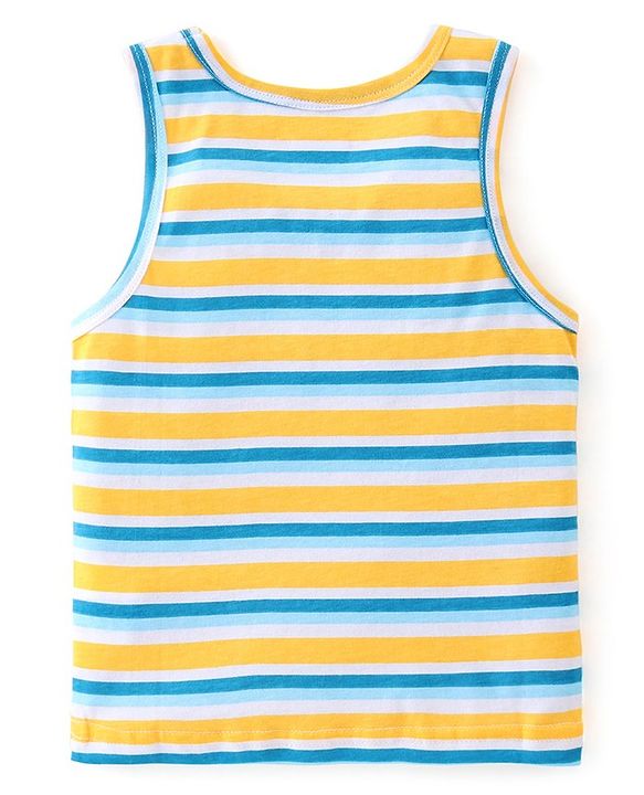 Babyhug 100% Cotton Sando With Leopard Print & Striped Pack Of 3 - Blue & Yellow