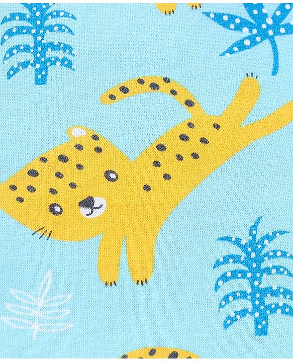 Babyhug 100% Cotton Sando With Leopard Print & Striped Pack Of 3 - Blue & Yellow