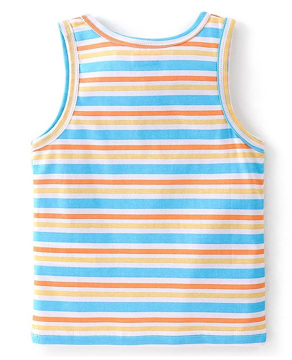 Babyhug 100 % Cotton Sando Teddy Print Pack of 3 - Blue & Orange