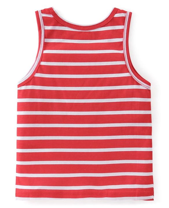 Babyhug 100% Cotton Knit Sleeveless Sando Stripes & Car Print Pack of 3 - Red & Blue