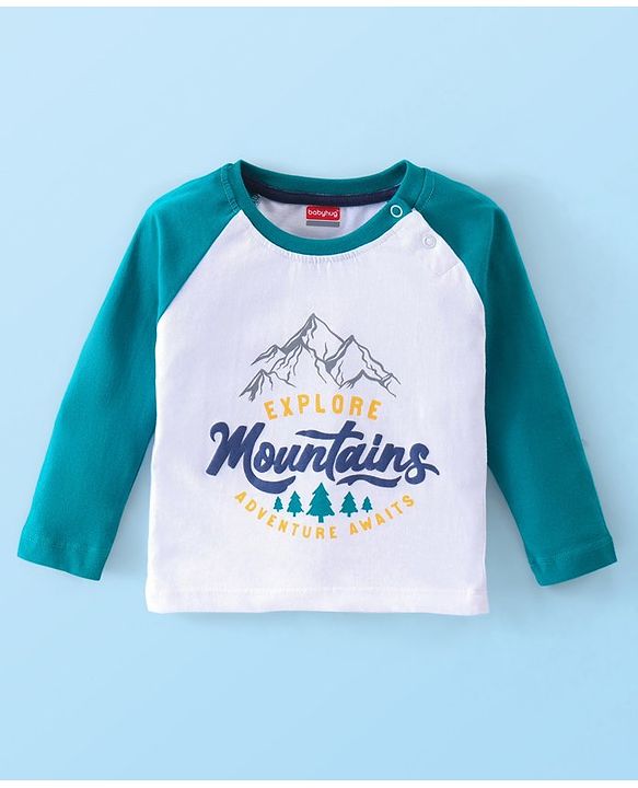 Babyhug 100% Cotton Knit Raglan Sleeves With T-Shirt & Lounge Pants Text Print - Green & Blue