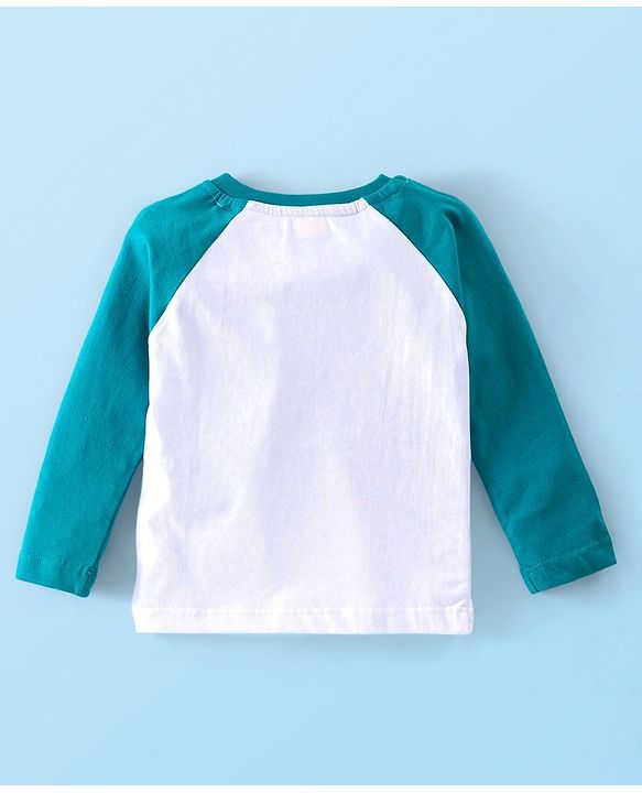 Babyhug 100% Cotton Knit Raglan Sleeves With T-Shirt & Lounge Pants Text Print - Green & Blue