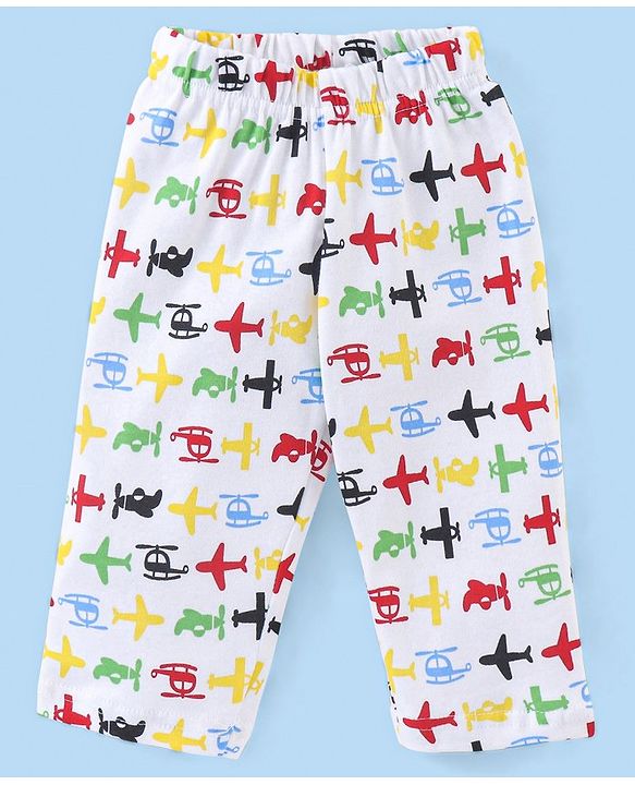 Babyhug Cotton Knit Full Sleeves Night Suit with Air Planes Print - White