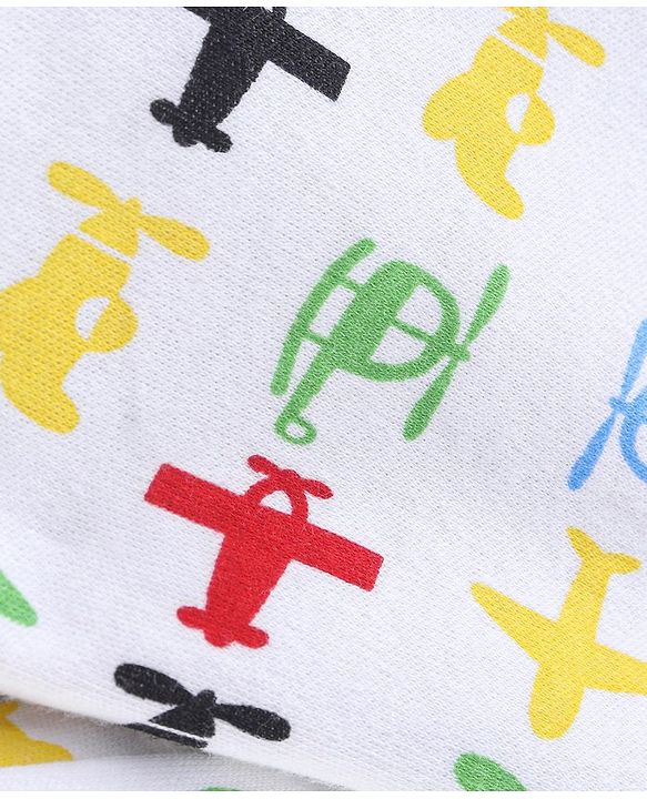 Babyhug Cotton Knit Full Sleeves Night Suit with Air Planes Print - White