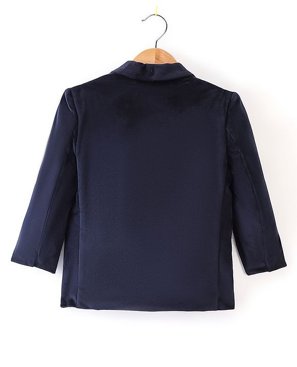 Babyhug Full Sleeves Velvet Party Wear Blazer Solid Colour - Navy Blue