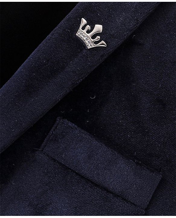 Babyhug Full Sleeves Velvet Party Wear Blazer Solid Colour - Navy Blue