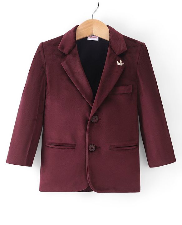 Babyhug Velvet Full Sleeves Party Wear Blazer Solid Colour - Maroon