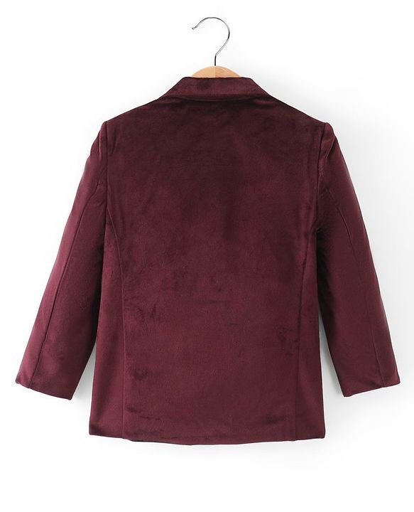 Babyhug Velvet Full Sleeves Party Wear Blazer Solid Colour - Maroon