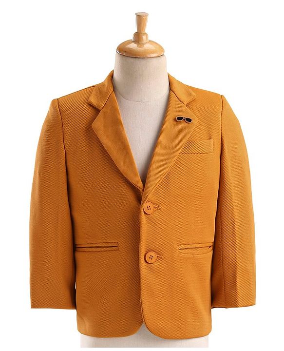 Babyhug Full Sleeves Solid Colour Party Wear Blazer with Graphic Printed T-Shirt - Mustard & Black