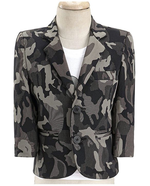 Babyhug Woven Full Sleeves Camouflage Blazer with Text Printed Inner Tee - Black