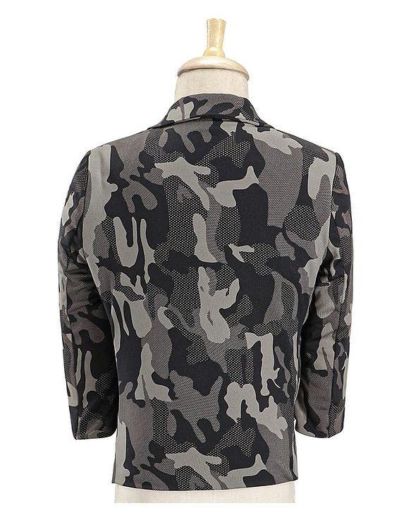 Babyhug Woven Full Sleeves Camouflage Blazer with Text Printed Inner Tee - Black
