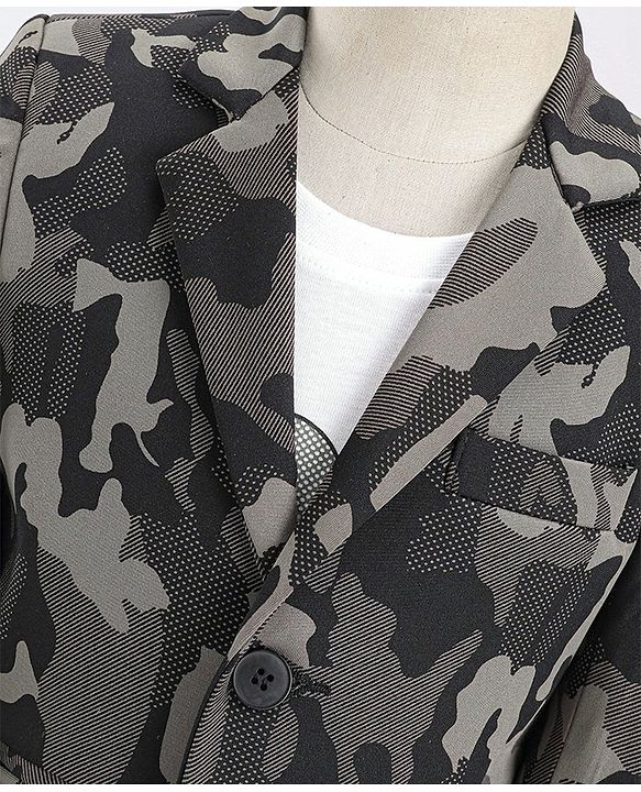 Babyhug Woven Full Sleeves Camouflage Blazer with Text Printed Inner Tee - Black