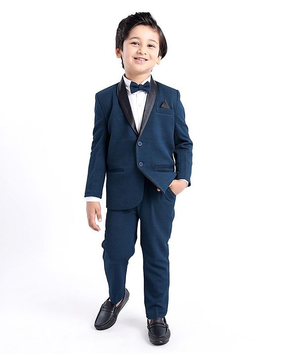 Babyhug Woven Full Sleeves Stretch Fit Party Suit With Bow - Navy Blue