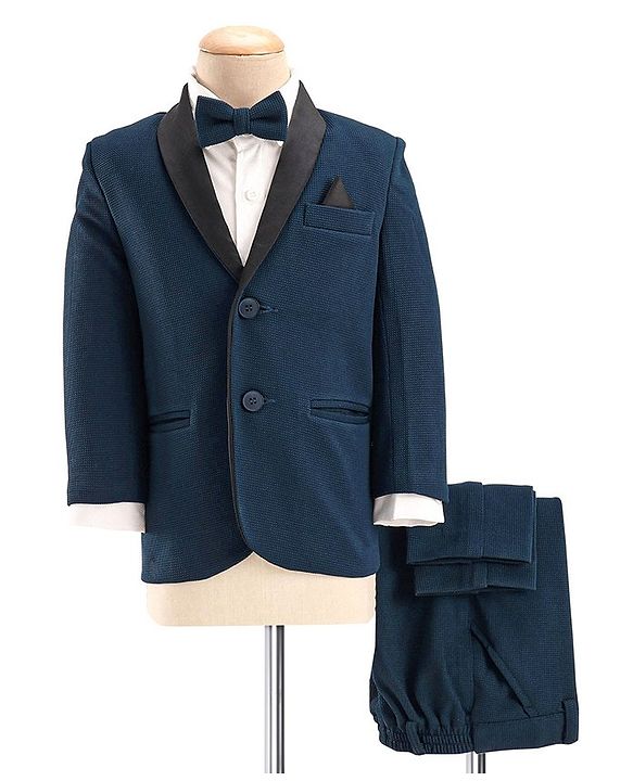 Babyhug Woven Full Sleeves Stretch Fit Party Suit With Bow - Navy Blue