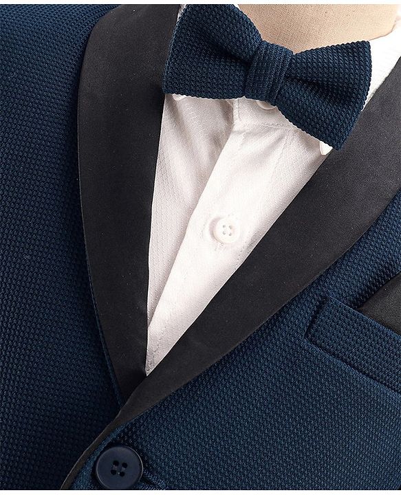 Babyhug Woven Full Sleeves Stretch Fit Party Suit With Bow - Navy Blue