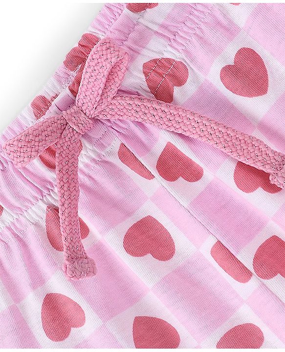 Pine Kids 100% Cotton Single Jersey Full Sleeves Heart Printed Night Suit - Pink