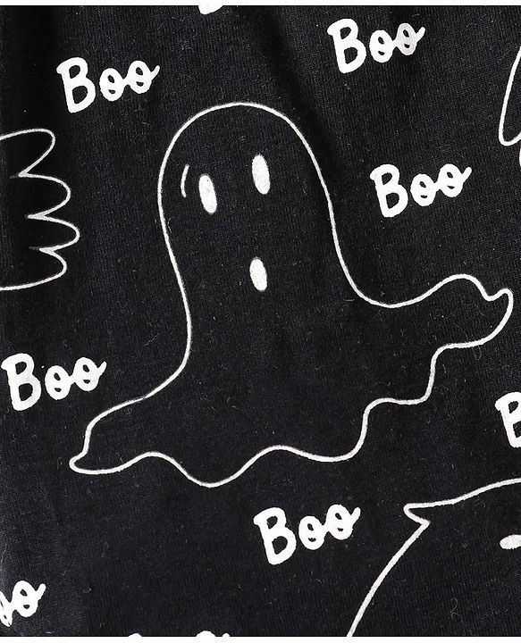 Pine Kids 100% Cotton Single Jersery Knit Full Sleeves Glow In The Dark Halloween Night Suit Set - Black