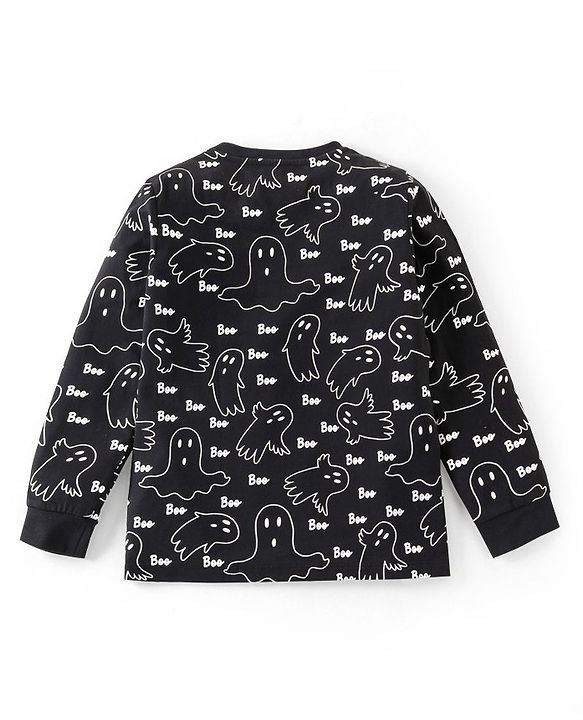 Pine Kids 100% Cotton Single Jersery Knit Full Sleeves Glow In The Dark Halloween Night Suit Set - Black