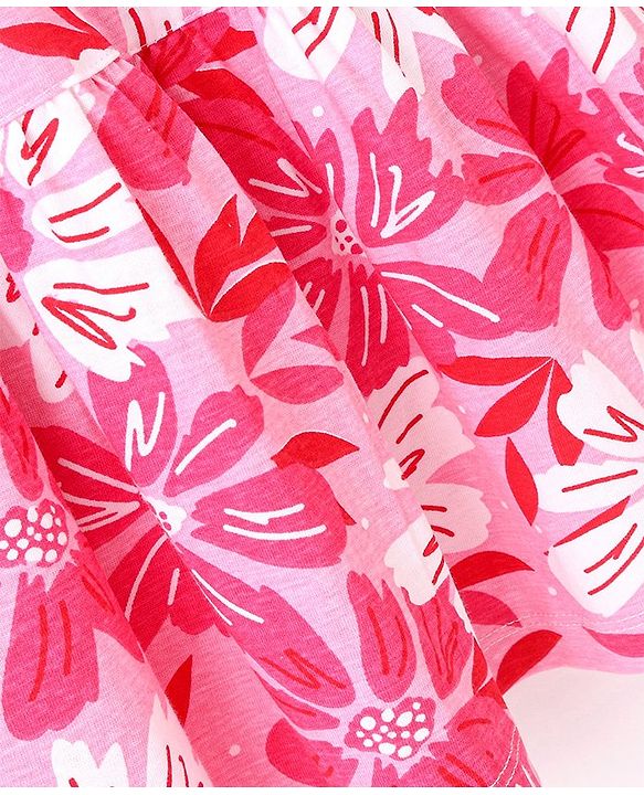 Pine Kids Cotton Single Jersey Full Sleeves Tier Knit Frock With Floral Print - Pink