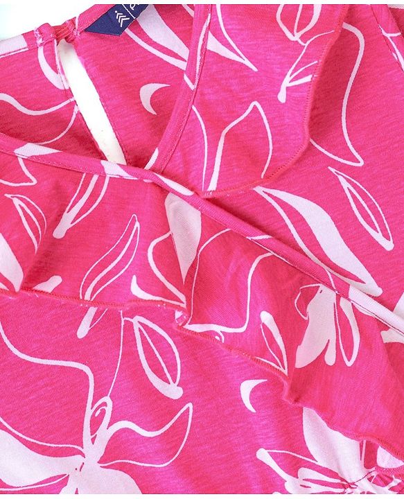 Pine Kids Full Sleeves Floral Print Dress with Ruffle Detailing - Pink