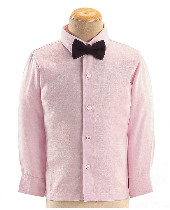 Babyhug Woven Full Sleeves Three Pieces Solid Colour Party Suit With Bow - Pink & Maroon