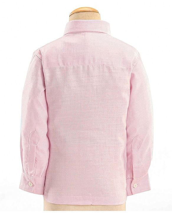 Babyhug Woven Full Sleeves Three Pieces Solid Colour Party Suit With Bow - Pink & Maroon