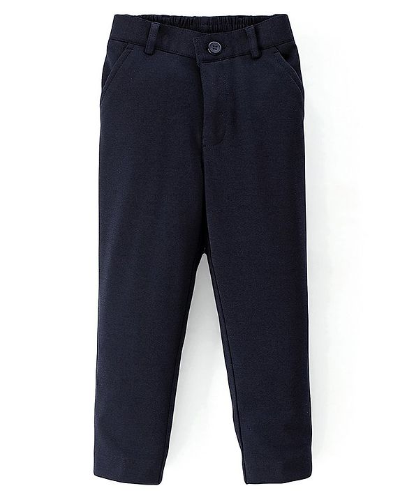 Babyhug Full Sleeves Denim Blazer with Text Printed T-Shirt & Stretch Fit Trouser Set - Blue & White