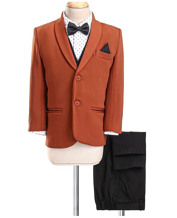Babyhug Woven Full Sleeves Stretch Fit Five Piece Party Suit Solid Colour-  Rust & Black