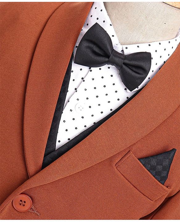 Babyhug Woven Full Sleeves Stretch Fit Five Piece Party Suit Solid Colour-  Rust & Black