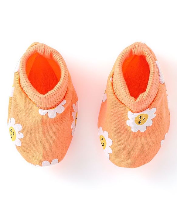 Babyhug 100% Cotton Knit Floral Print Mittens & Booties - Multicolor