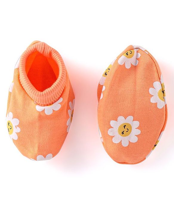 Babyhug 100% Cotton Knit Floral Print Mittens & Booties - Multicolor