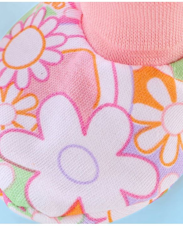 Babyhug 100% Cotton Knit Mitten & Booties Floral Print - Pink