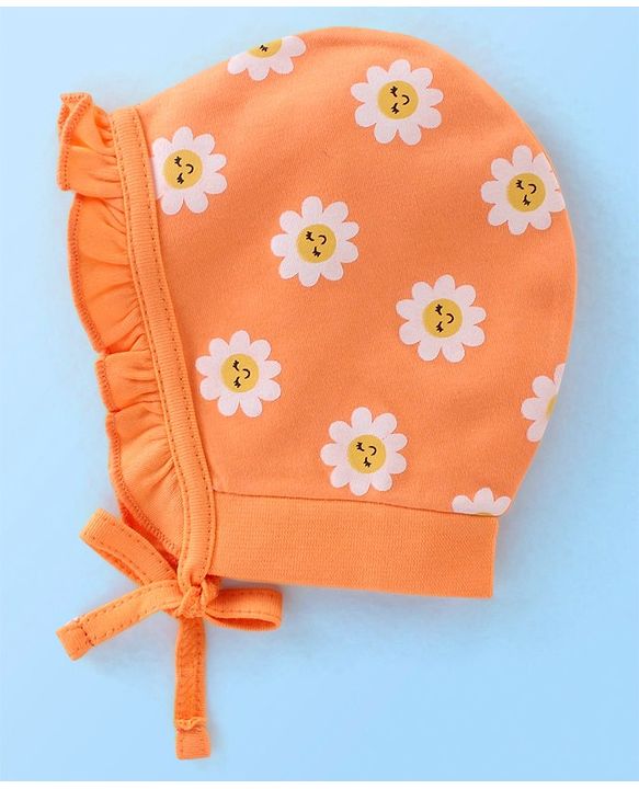 Babyhug 100% Cotton Knit Floral Print Tie Knot Cap Pack of 2 - Pink