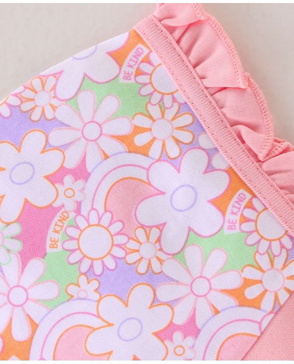 Babyhug 100% Cotton Knit Floral Print Tie Knot Cap Pack of 2 - Pink
