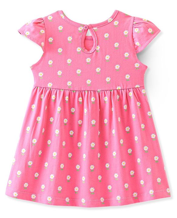 Babyhug 100% Cotton Knit Cap Sleeves Frock Floral & Bunny Print Pack of 2 - Yellow & Pink