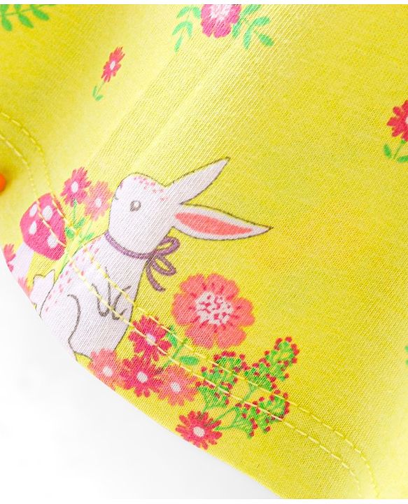 Babyhug 100% Cotton Knit Cap Sleeves Frock Floral & Bunny Print Pack of 2 - Yellow & Pink
