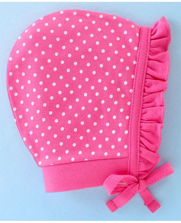 Babyhug 100% Cotton Knit Floral Print Tie Knot Cap - Pink