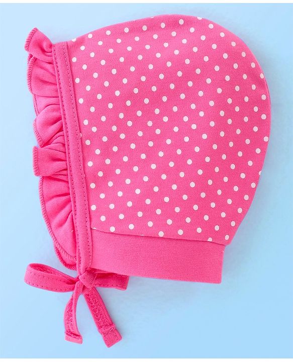 Babyhug 100% Cotton Knit Floral Print Tie Knot Cap - Pink