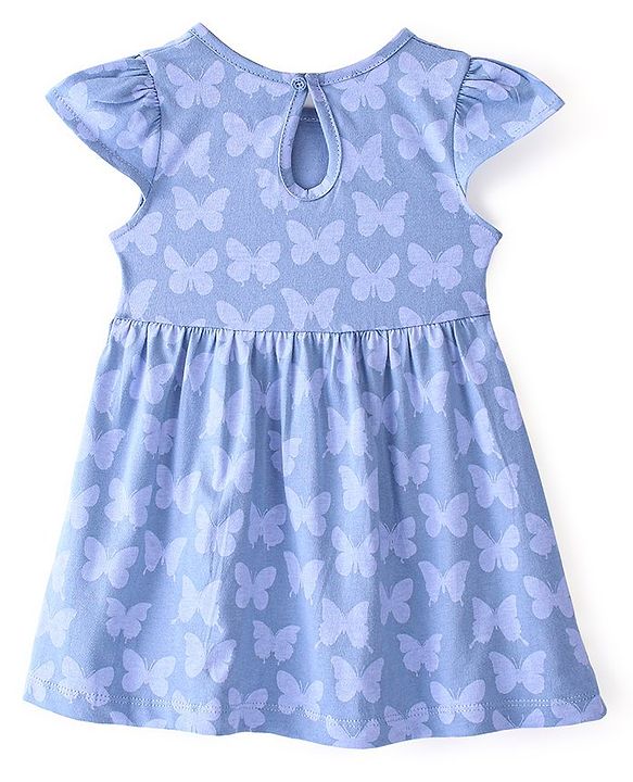 Babyhug 100% Cotton Knit Half Sleeves Frock With Butterfly Print Pack Of 2 - Pink & Blue