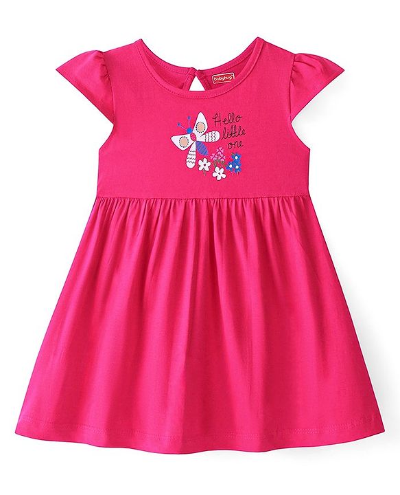 Babyhug 100% Cotton Knit Half Sleeves Frock With Butterfly Print Pack Of 2 - Pink & Blue