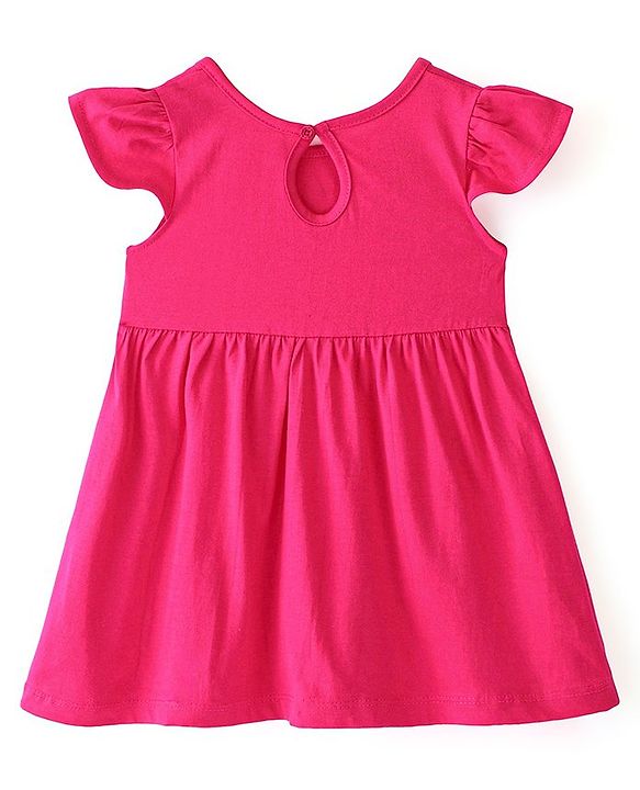 Babyhug 100% Cotton Knit Half Sleeves Frock With Butterfly Print Pack Of 2 - Pink & Blue